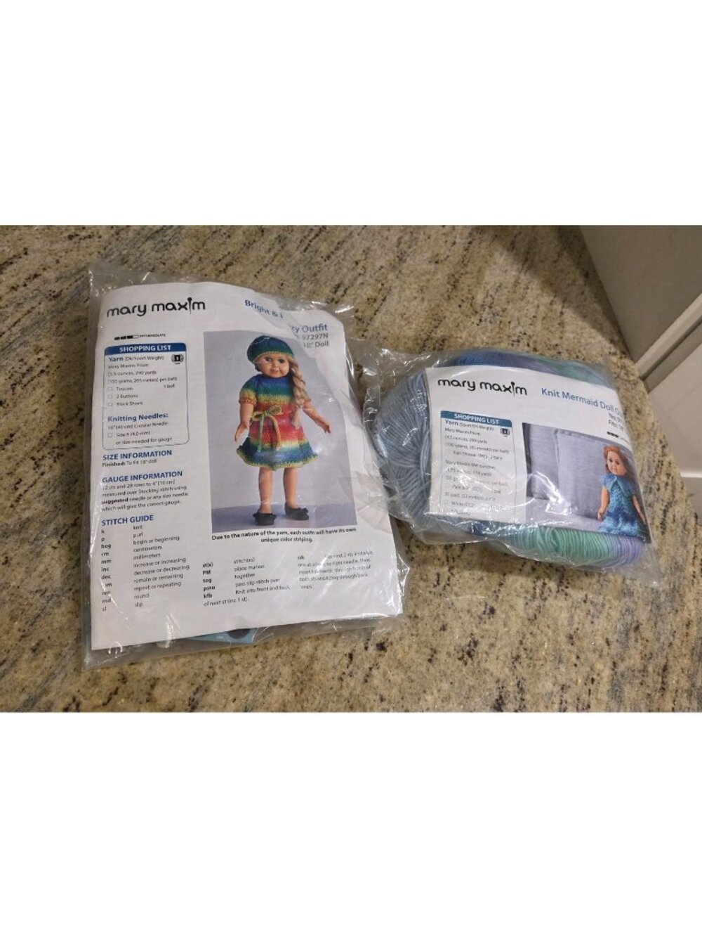 New! Lot of 2 Mary Maxim 18" Doll Knit Pattern Mermaid Bright Breezy Rainbow